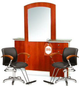 Salon Furniture: Salon Styling Station and 2 Chair Combo - Kensington Maple